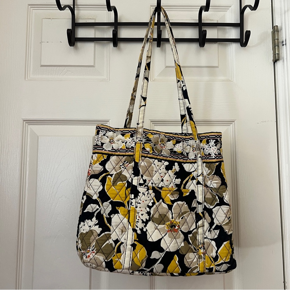 Floral Quilted Tote Bag - Yellow and Black